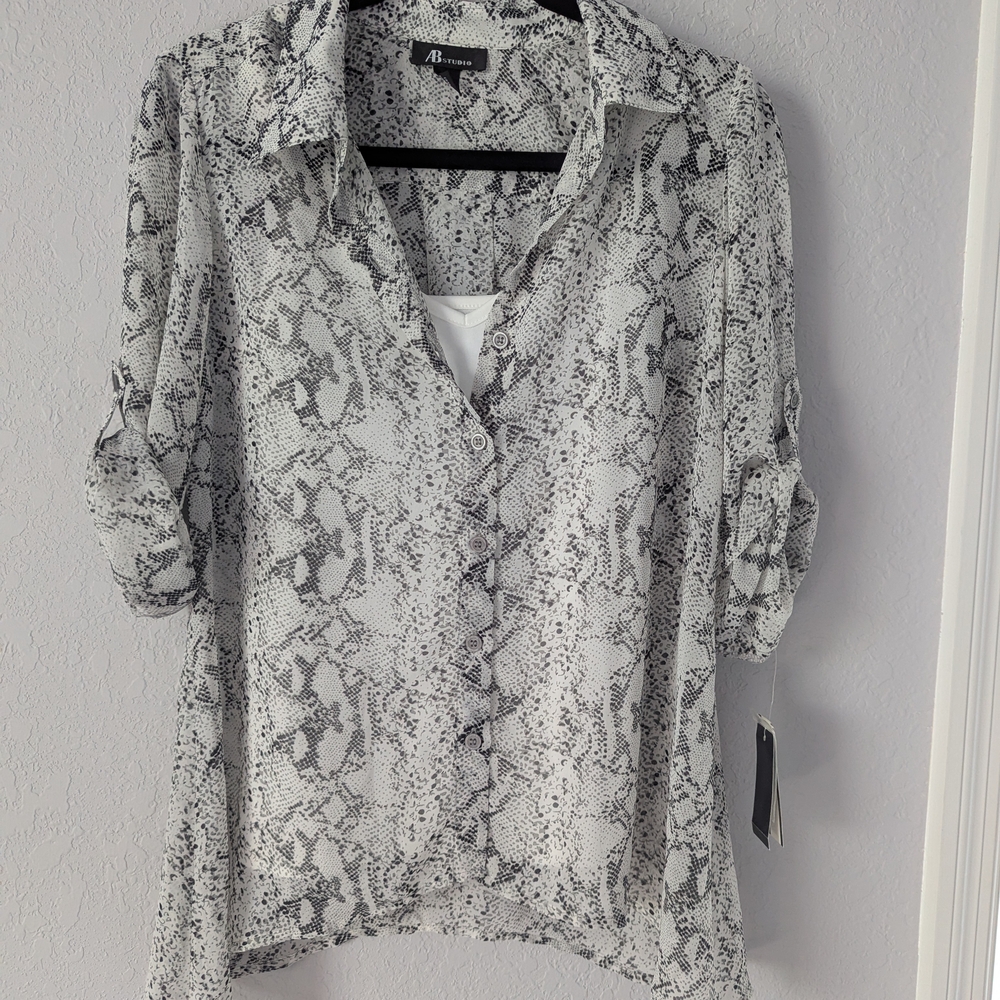 AB Studio Monochrome Snake Pattern Top